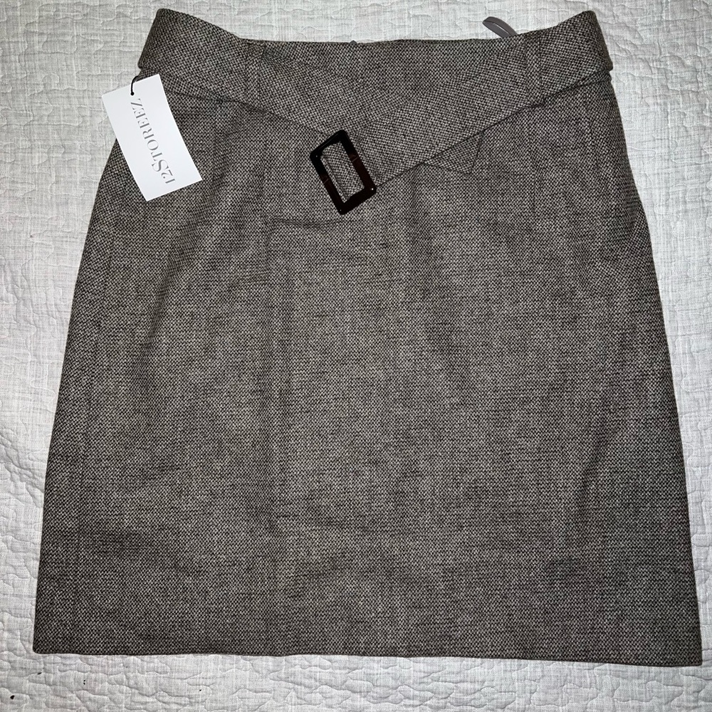 A-line wool blend mini skirt with buckle